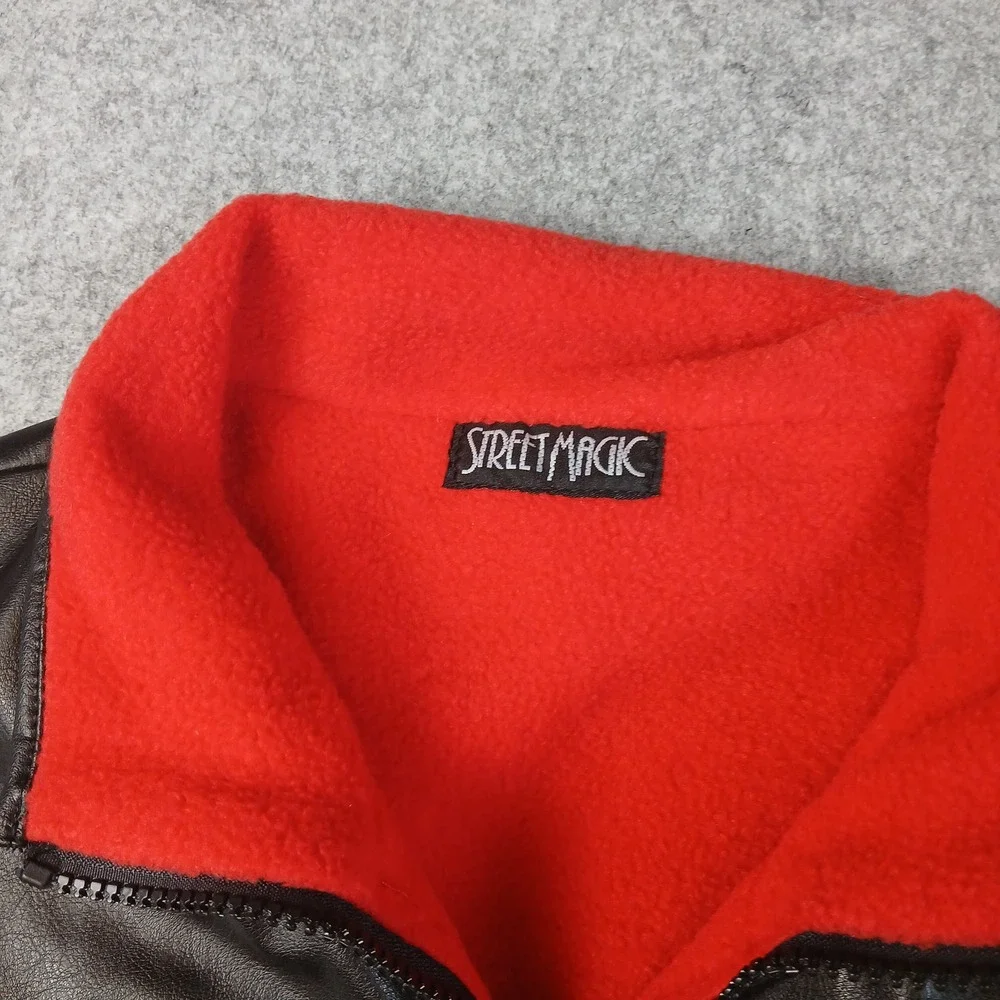 Street Magic Faux‎ Leather Vest Mens Large Black Red Fleece Lined Biker Full Zip